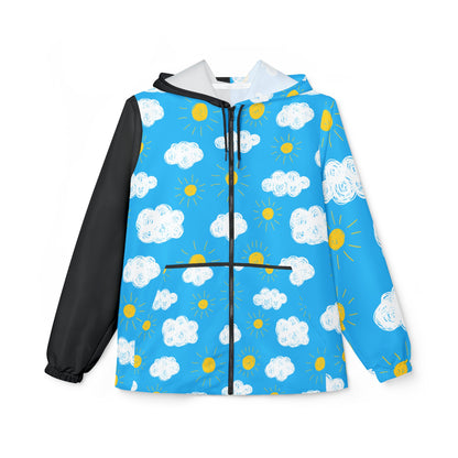 Fear Less, Live More Windbreaker – Empowering Cloud and Sun-Themed Jacket