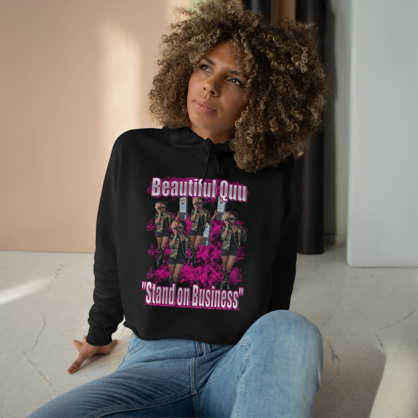 Iconic Empowerment: Beautiful Quu 'Stand on Business' Crop Top Hoodie