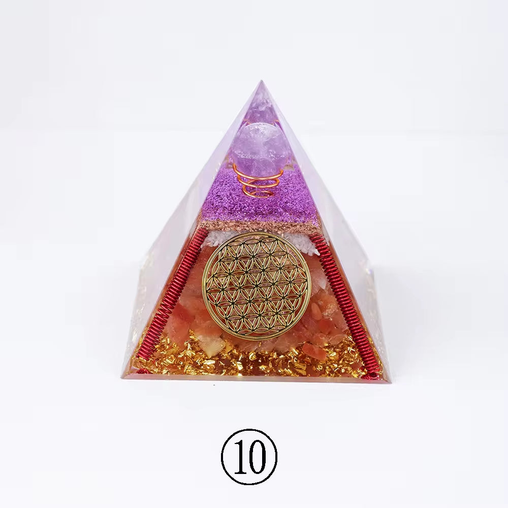 Wholesale 8Cm Chakra Crystal Chips Orgonite Resin Pyramid Home Decoration