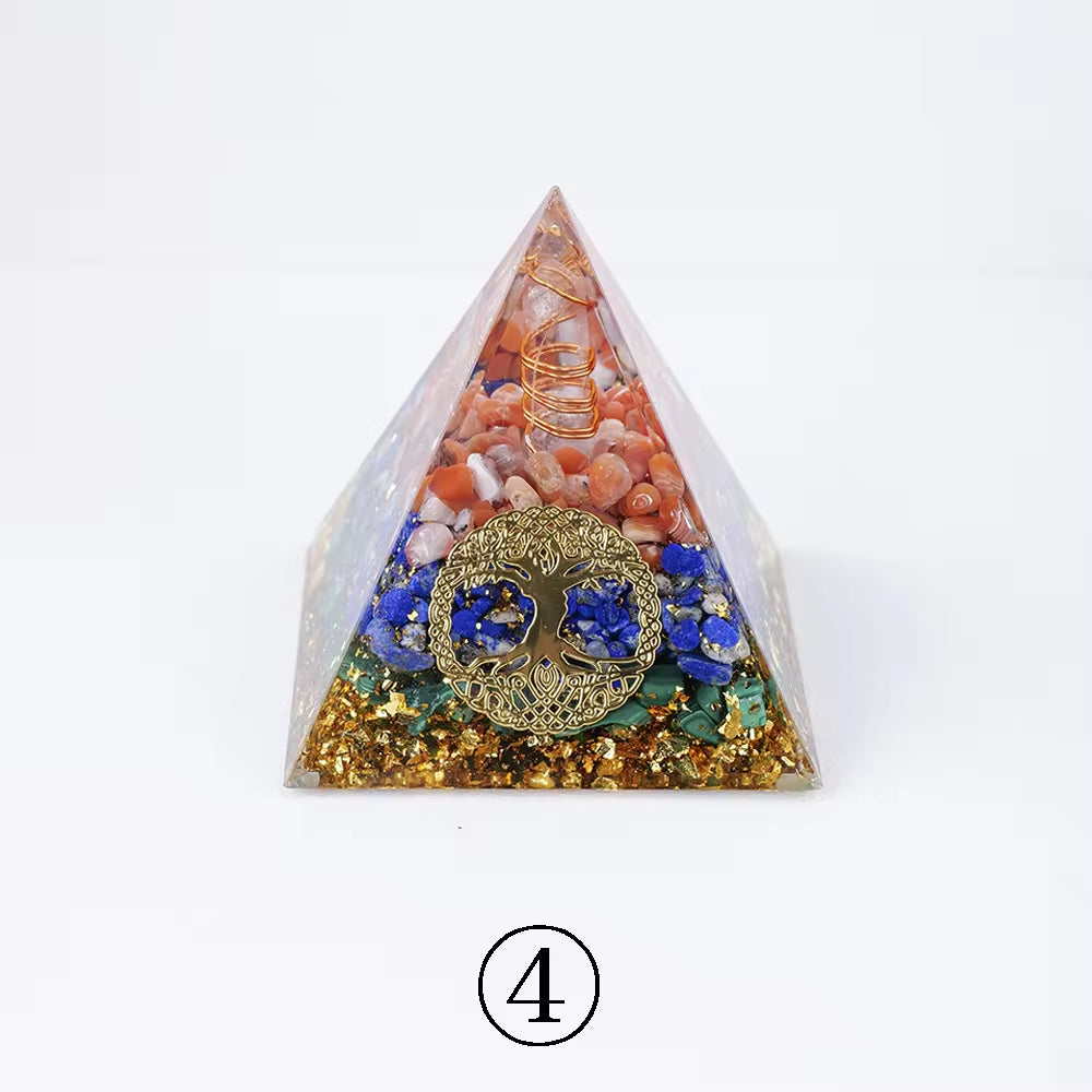 Wholesale 8Cm Chakra Crystal Chips Orgonite Resin Pyramid Home Decoration