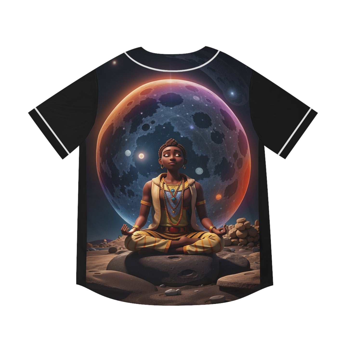 African Yogi Meditating on the Moon: Men's Baseball Jersey for Inspired Style and Cultural Expression