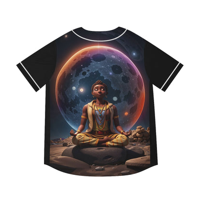 African Yogi Meditating on the Moon: Men's Baseball Jersey for Inspired Style and Cultural Expression