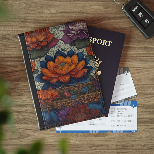 Embrace Tranquility with our Lotus-Themed Passport Book: Stylish and Functional Travel Companion