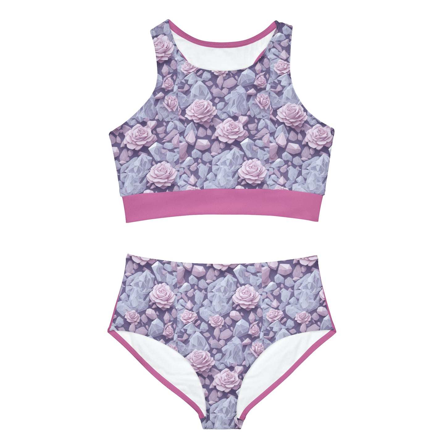 Traje de baño con estampado de cuarzo rosa y cristal para una apariencia elegante junto a la piscina