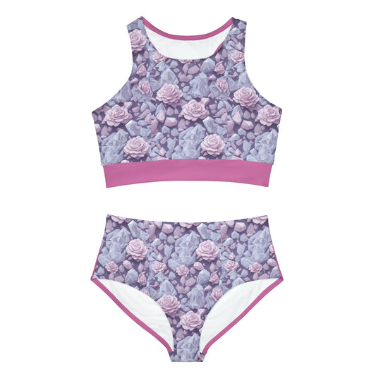 Rose and Crystal Quartz Patterned Swimsuit for a Stylish Poolside Look