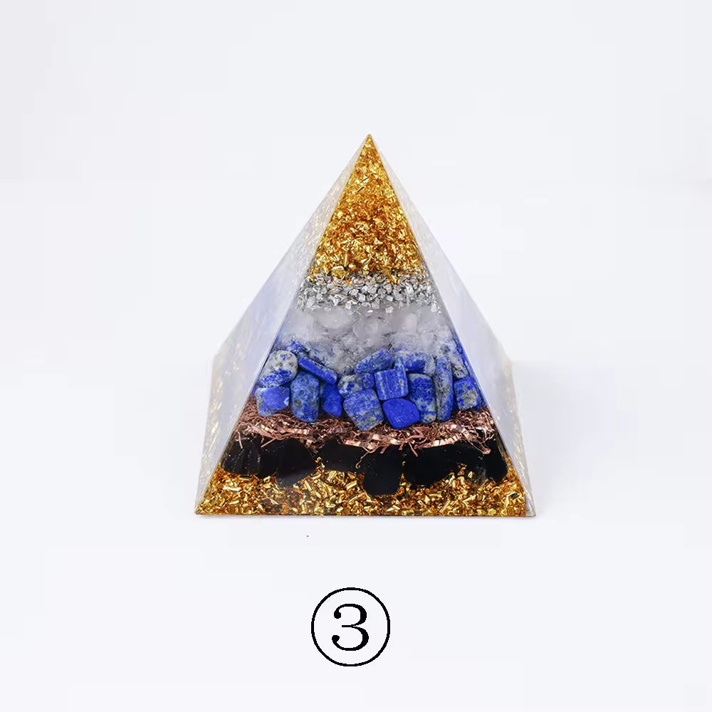 Wholesale 8Cm Chakra Crystal Chips Orgonite Resin Pyramid Home Decoration